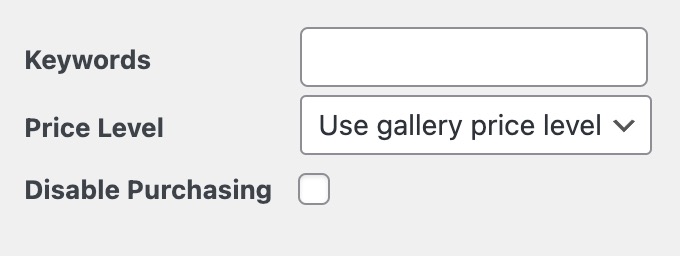 Per image pricing settings in Sunshine Photo Cart